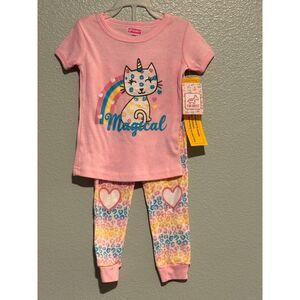 Swiggles 24M Pink Magical Cat Unicorn Rainbow Heart 2-Piece Pajama Set NWT MINT